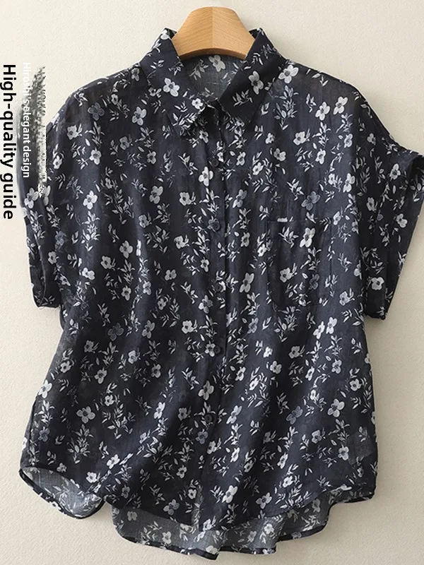 Retro Print ort Sve Damska Letnia Artystyczna Luźna Koszula z Lnu Rozpinana Modna Oddychająca