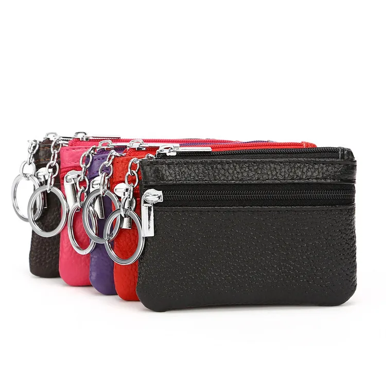 Genuine Top Grain Leather Coin Purse with Key Ring Mini Durable Wallet for Cash and Coins, Portable Money Pouch