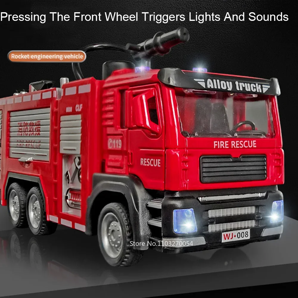 1/32 Ladder Water Fire Truck Model Car Toys Diecast Alloy Engineering Vehicle Doors Opened Sound Light Toy Birthday Gift for Kid