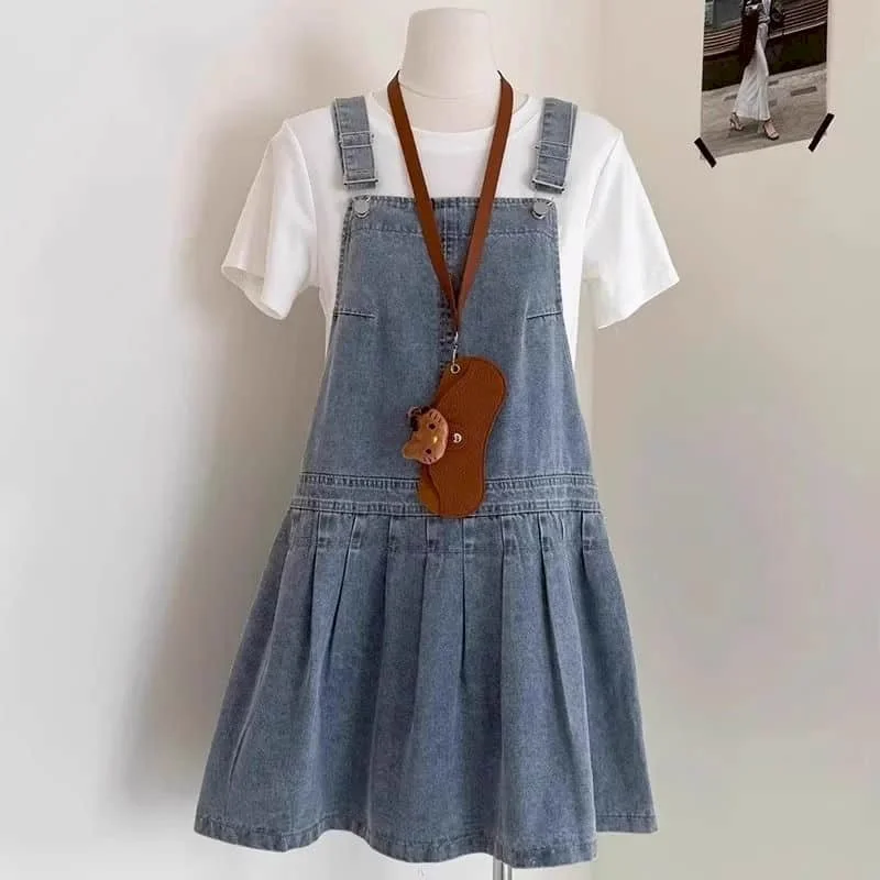 

Джинсовое платье женское милое повседневное свободное летнее платье без рукавов большого размера в консервативном стиле универсальные винтажные платья длиной до колена большого размера