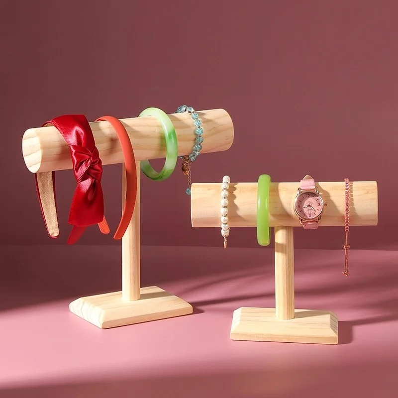 

Portable Hard Wooden Bracelet Chain T-Bar Rack Jewelry Display Stand for Bangle Watch Necklace Home Organization Holder Showcase