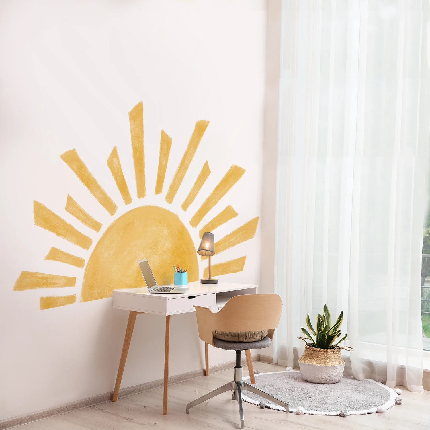 Half Sun Wallpaper Decal Sunshine Wall Stickers For Kids Room Boho Nursery Boys Girls Baby Bedroom DIY Cartoon Home Decoration