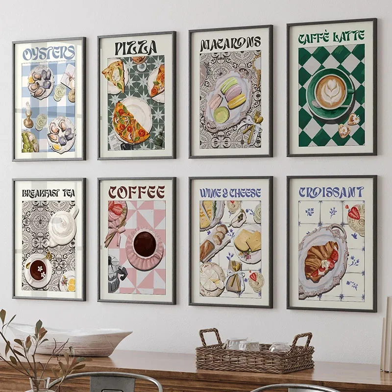 Delicious Food Canvas Painting World Cuisine Print Wall Art Poster Coffee Pizza Cake Hotel Coffee Shop for Room Home Decoration