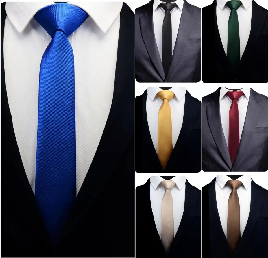 

GUSLESON New Classic Men Solid 6cm Narrow Neck tie Black Green Red Blue Neck Ties for Wedding Party Tie Skinny Slim Tie for Men