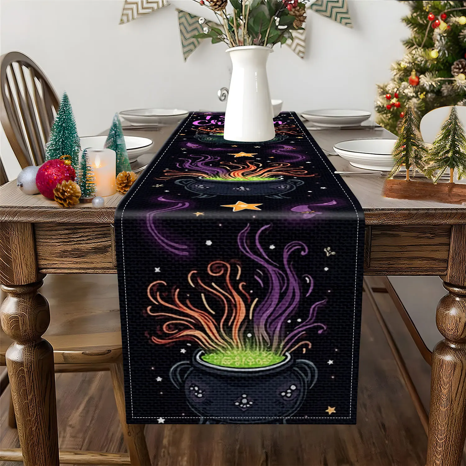 1 Piece Halloween-Themed Table Runner, Featuring Magical Cauldrons and Gas Patterns, Suitable for Halloween Parties and Holiday Decorations