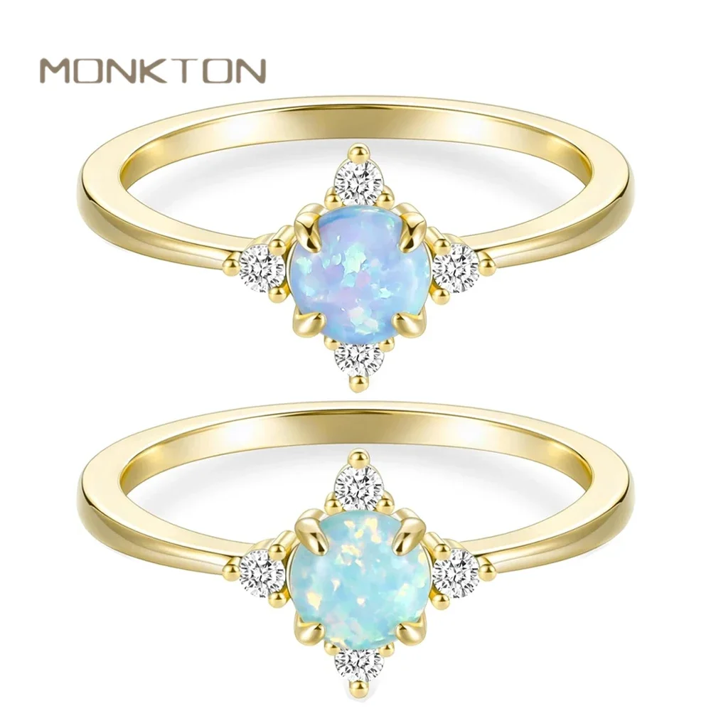 

Monkton 14K Gold Plated Wedding Band for Women Thin Stackable Rings Opal Dainty Cubic Zirconia CZ Promise Engagement Ring