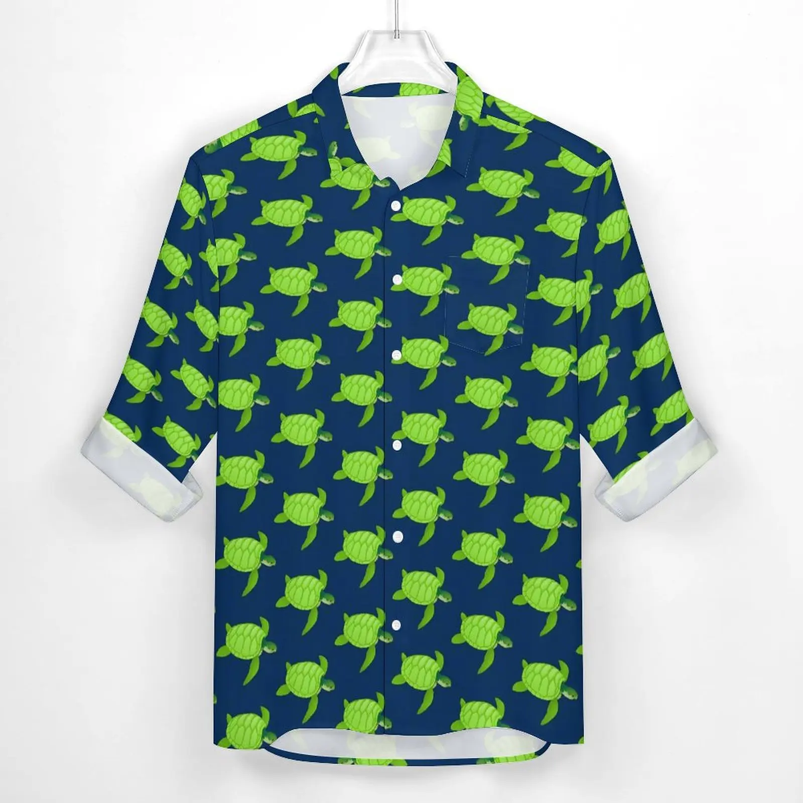 Green Sea Turtles Shirt Male Animal Casual Shirts Spring Y2K Design Blouses Long Sleeve Retro Oversized Clothes Birthday Present