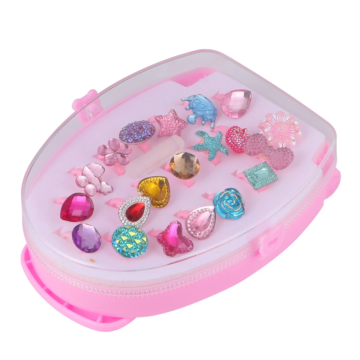 Anneaux en résine colorés brillants, 20 pièces, petits anneaux pour enfants, résine acrylique pour fille avec boîte de rangement, cadeau amusant et joyeux, jouet pour enfant