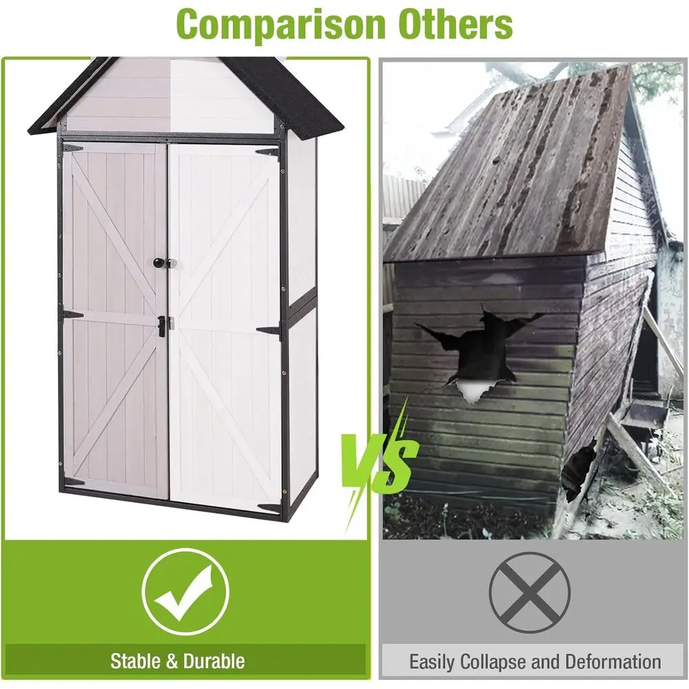 Robusto Capanno da Giardino in Metallo con Pavimento, Casetta Porta Attrezzi in Legno con Ripiani Regolabili, o Grigio XL per Giardino, Patio, Prato