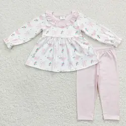 Wholesale Toddler Long Sleeves Tunic Pink Stripes Legging Pants Clothing Children Outfit Baby Girls Clothes Kids Christmas Sets