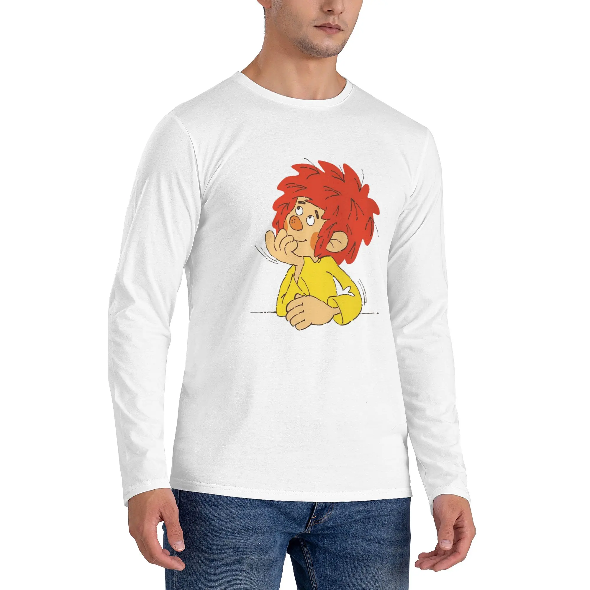 

Pumuckl Charaktere Men's Long Sleeved T-shirt Casual Round Neck T shirts Spring and Autumn Men tops