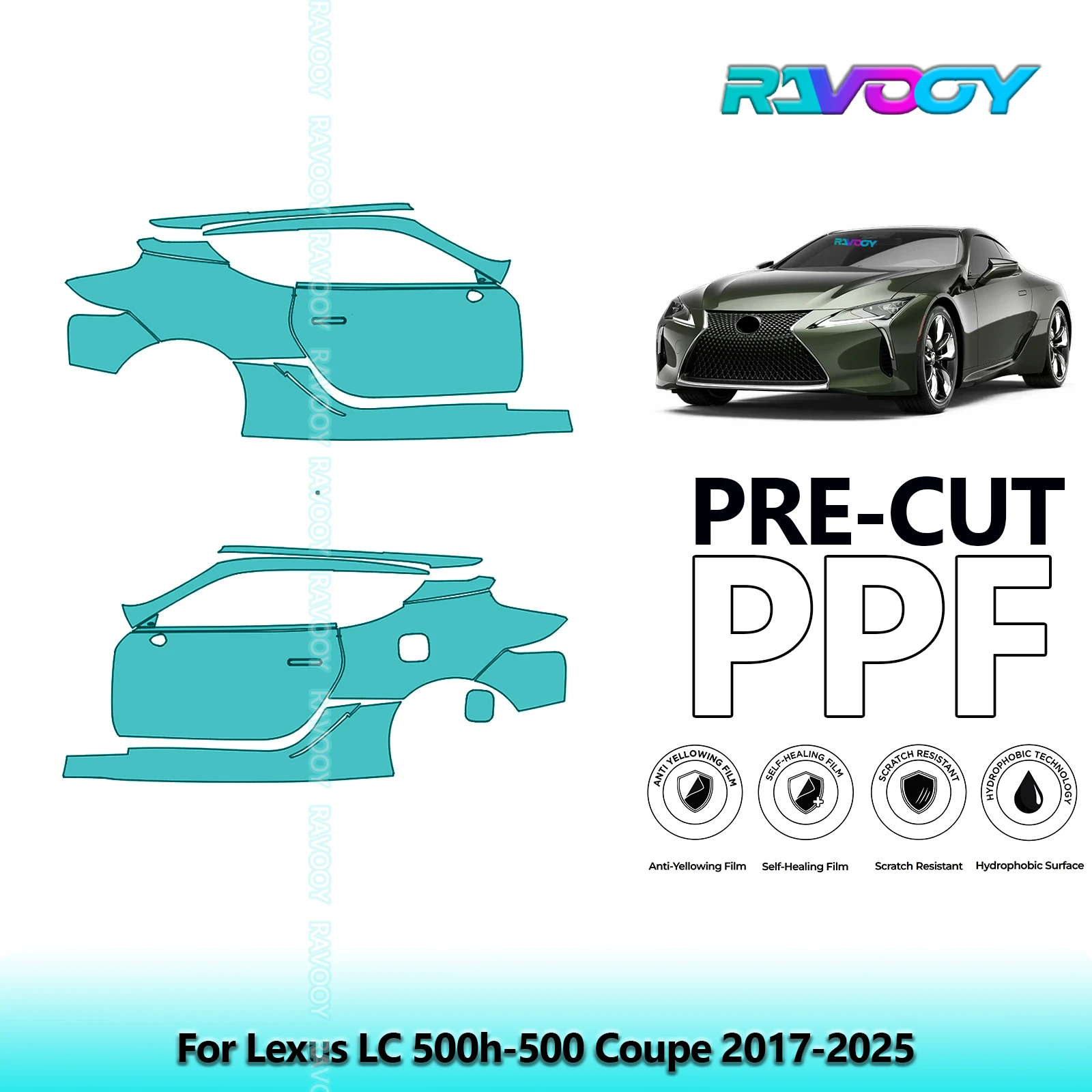 

For Lexus LC 500h-500 Coupe 2017-2025 8.5mil Clear Matte Pre-Cut PPF Door & A/B Pillar Kit TPU Paint Protection Film Set