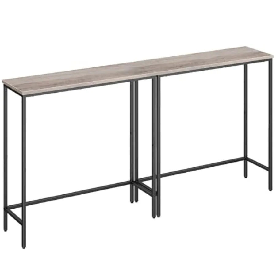 2 Pack Narrow Console Table for Hallway Bedroom Living Room Foyer, Greige and Black Metal Frame with Wood Top, Space-Saving Thi