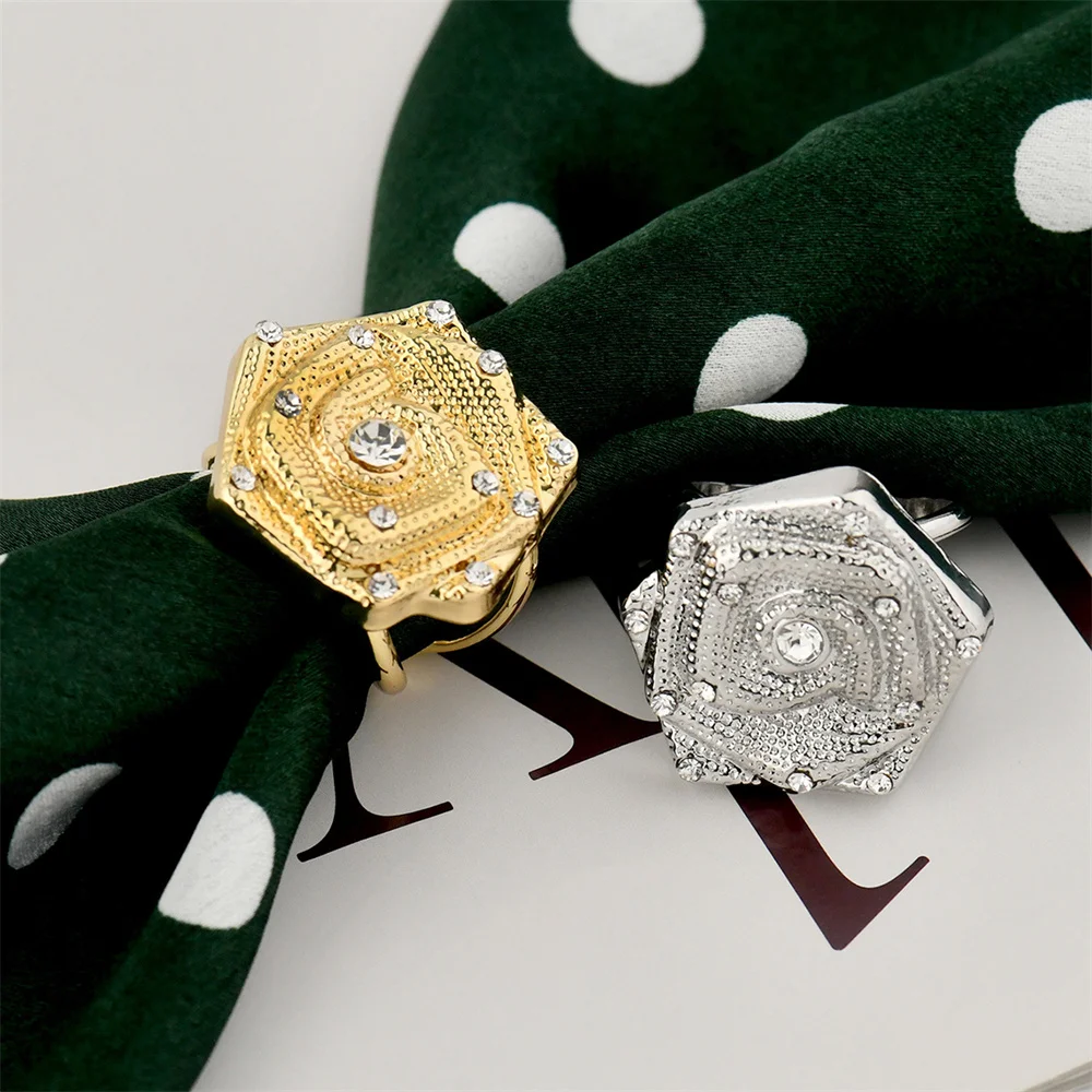 

Fashion CZ Jewelry Flower Ring For Women Scarf Buckle Clothes Corner Knot Button Zircon Clothing Decoration Accessories Gift