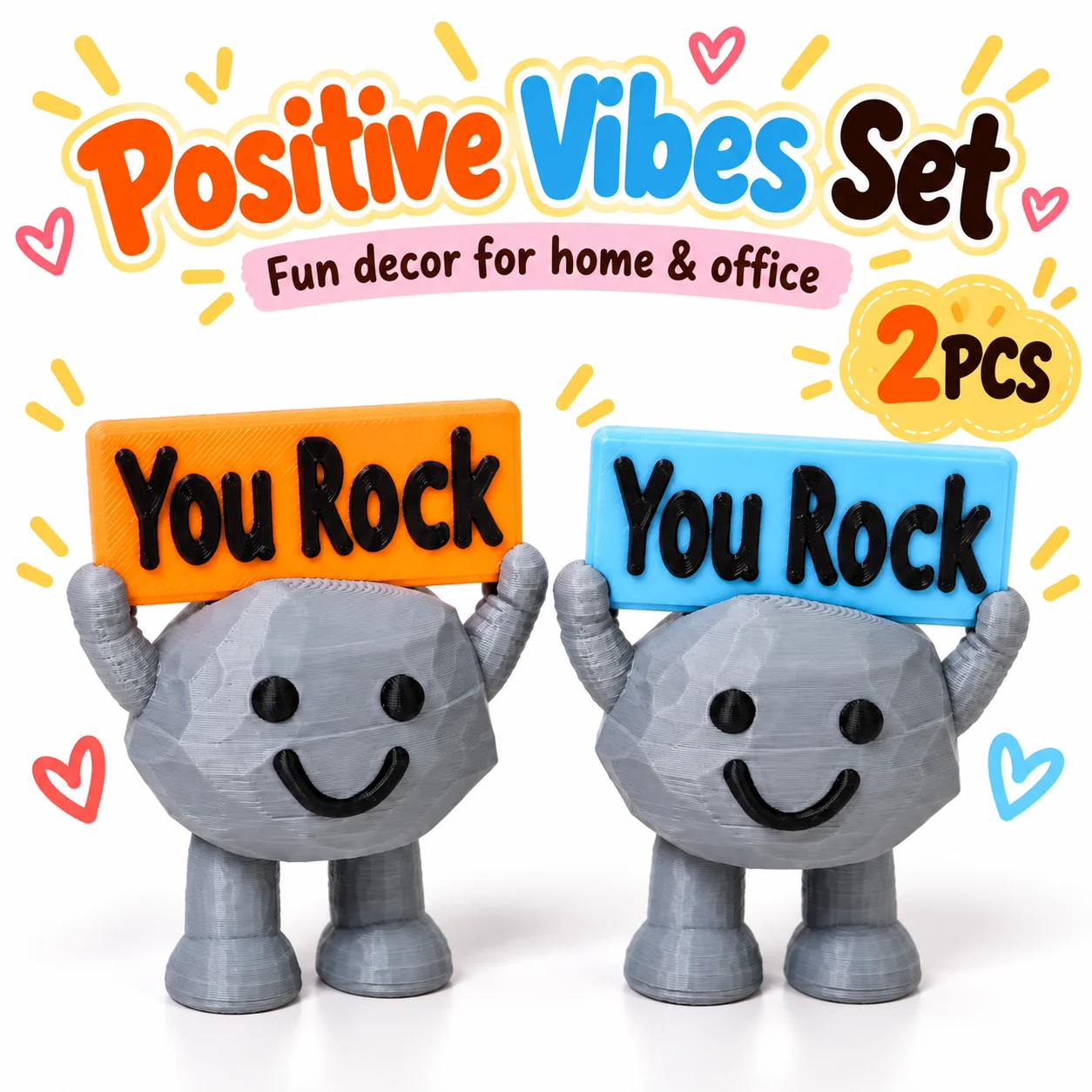 2PCS Mini Stone Figurines You Rock Encouragement Desk Decor Cute Positive Gift for Coworker Friend Office Home