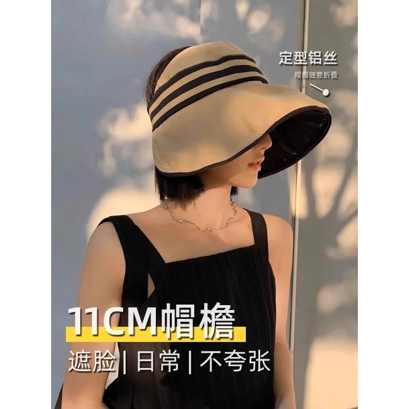 Sun hat women's spring and summer new empty top vinyl casual sunscreen hat anti-ultraviolet large head