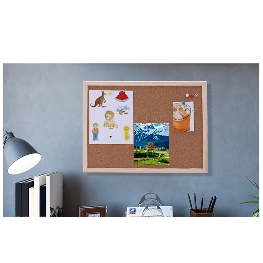 

40x30cm Natural Wood Cork Board Bulletin Board for Office School Home Wall Organization Notice Display Hanging 1Cm Thick