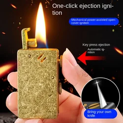 Windproof Ejection Kerosene Lighter Automatic Ignition Creative Retro Grinding Wheel Mechanical Metal Lighter Men's Gadgets