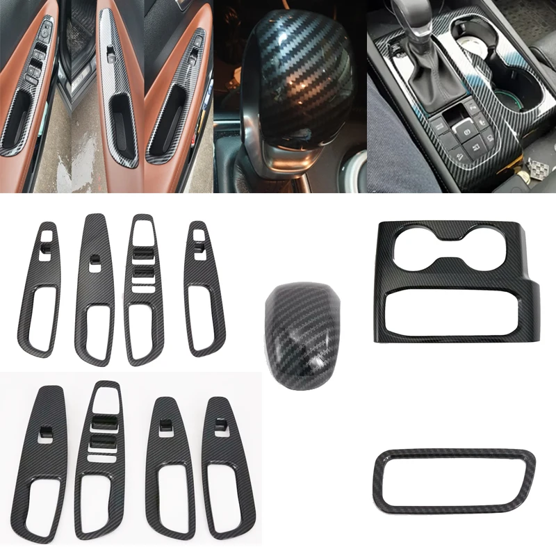 For Hyundai Santa Fe 2019-2023 ABS Carbon Fiber Window Switch Cover Trim Gear Shift konb head Water Cup Holder Decoration Trims