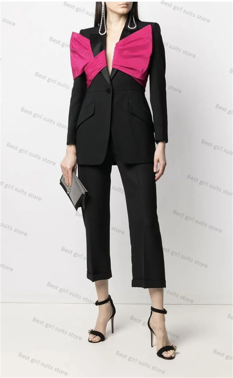 Cotton Women Suit Pants Set 2 Piece Blazer Wedding Tuxedos Designer Office Lady Jacket Coat With Decorative Strap Tailored Made