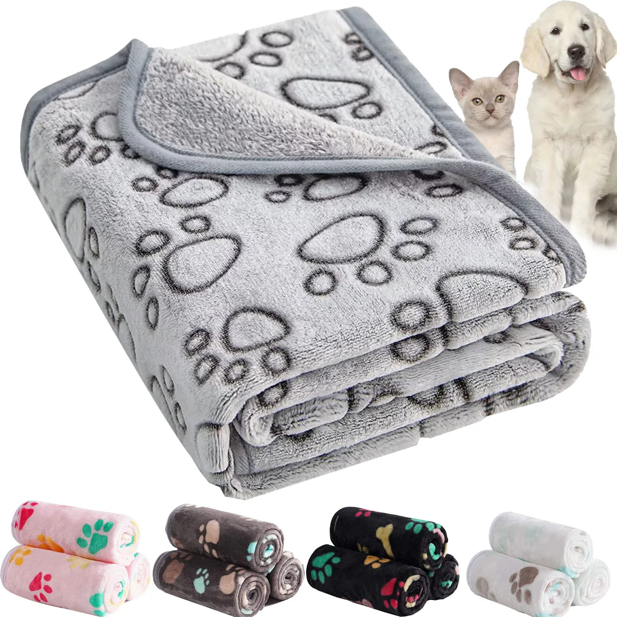 Cat Sleeping Mat Pet Dog Fleece Blanket Coral Dog Paw Print Bed Warm Washable Breathable Kitten Puppy Protective for Couch