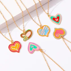 Sweet Candy Color Enamel Heart Pendant Necklace Cute New Y2k Necklace Accessories For Women Girls Party Jewelry Gifts