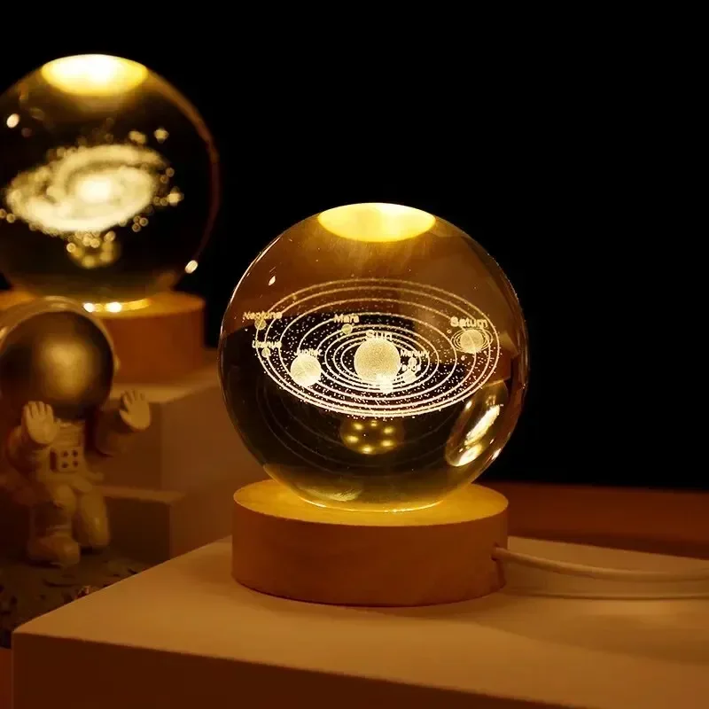 

Gift Festival USB LED Night Light, Galaxy Crystal Ball Lamp, 3D Planet Moon Lamp, Home Decoration