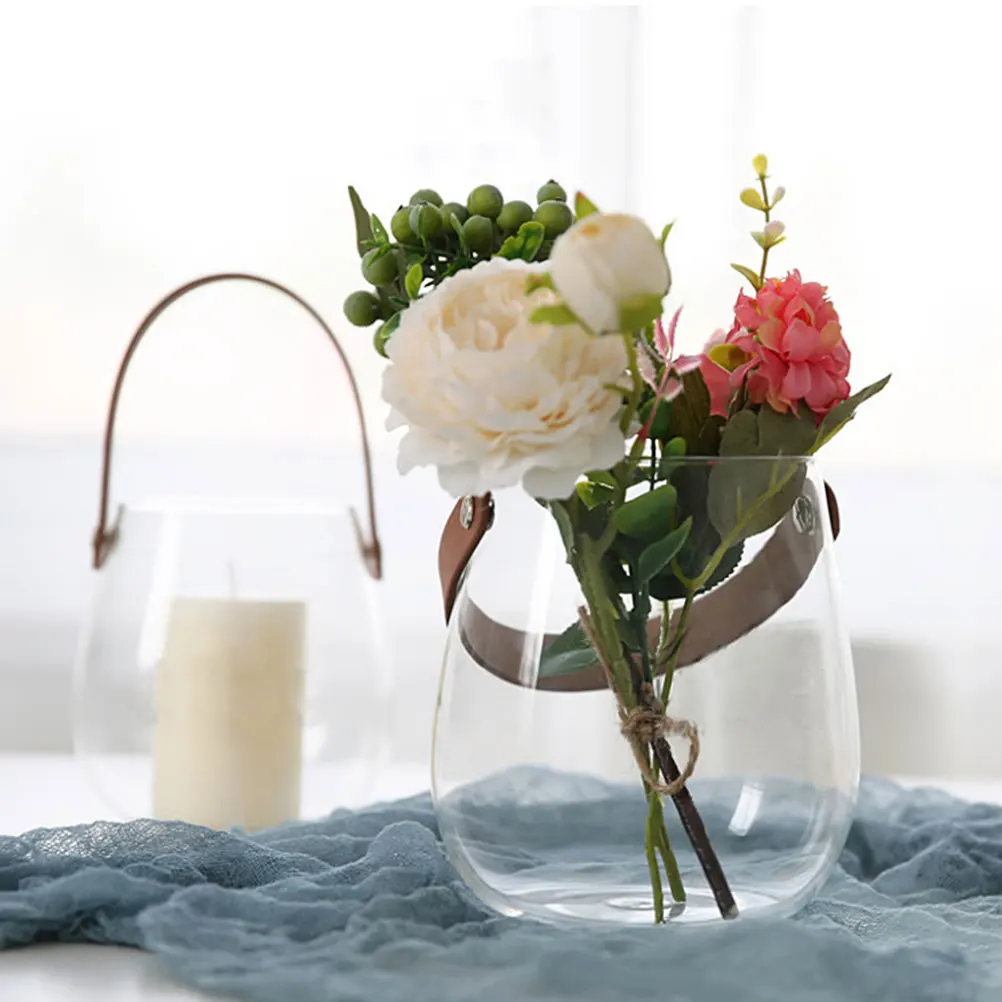 

Nordic Style Glass Flower Vase with Handle Fine Craftsmanship Simple Design for Home Decor Glass Vase Flower Holder