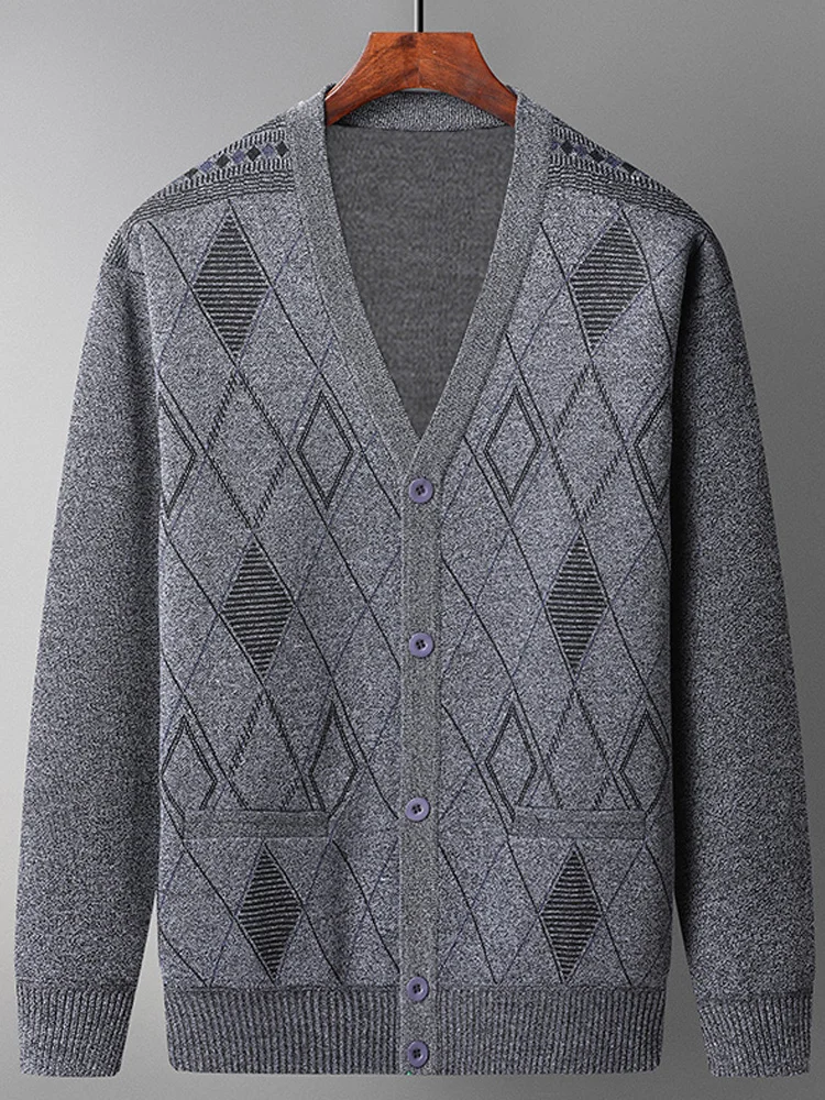 

Spring Autumn Thin V-Ne Knitted Sweater Casual Faion Ci Sle Cotton Blend Fabric Long Sve Busin Casual Outerwear