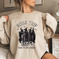 Girls Trip Salem Sweatshirt Vintage Halloween Shirt Halloween Witch Sweater Salem Witch Hoodie Fall Long Sleeves Sweatshirts