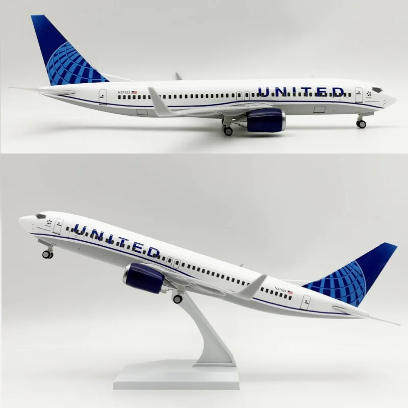 Air United Airways B737 30cm Diecast Aircraft Model Resin Miniature Plane Wheels & Base For Aviation Enthusiasts Home Decor