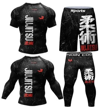Nowe kimono Jiu Jitsu Rashguard dla mężczyzn MMA T-shirt + spodnie 4 sztuk/zestaw Muay thai spodenki Bjj Rashguard siłownia koszulki bokserskie odzież sportowa