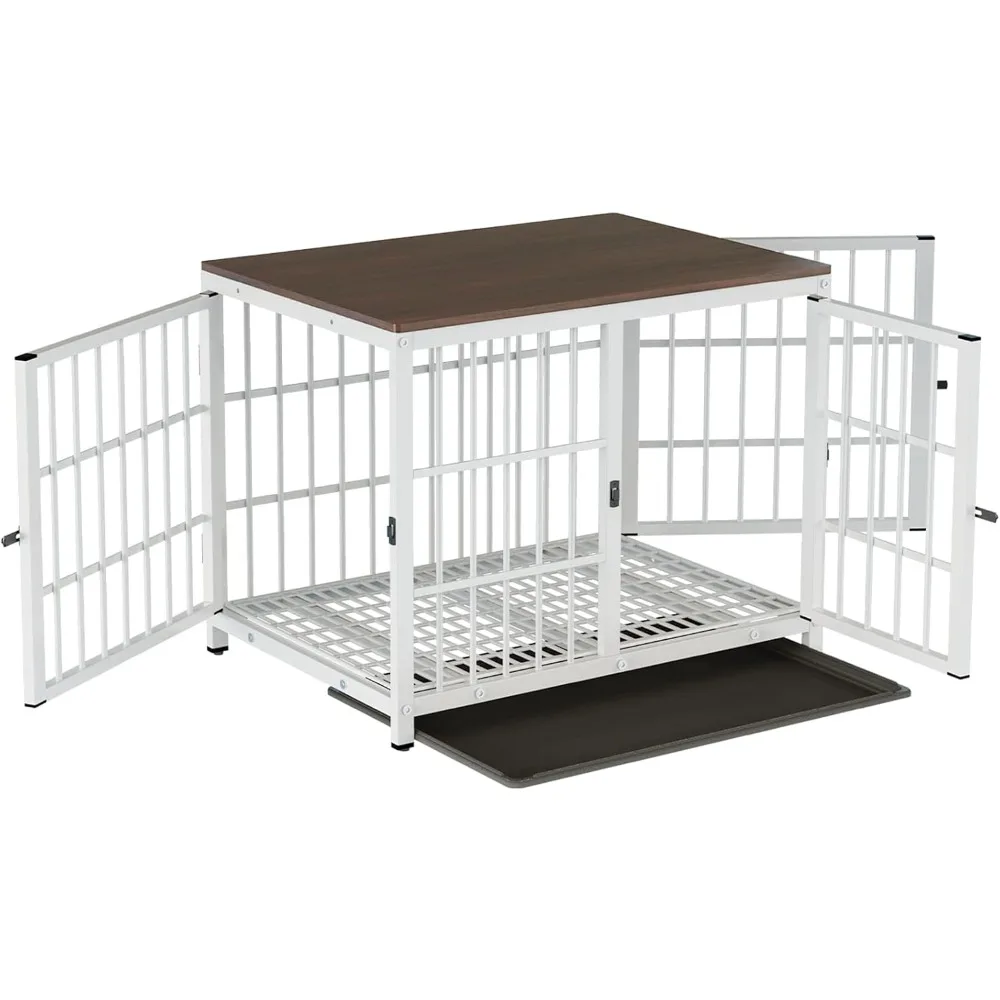 

Heavy Duty Dog Crate Furniture: 36inch Large Dog Cage Kennel End Table with Three Doors and Removable Tray - Decorative Wooden M