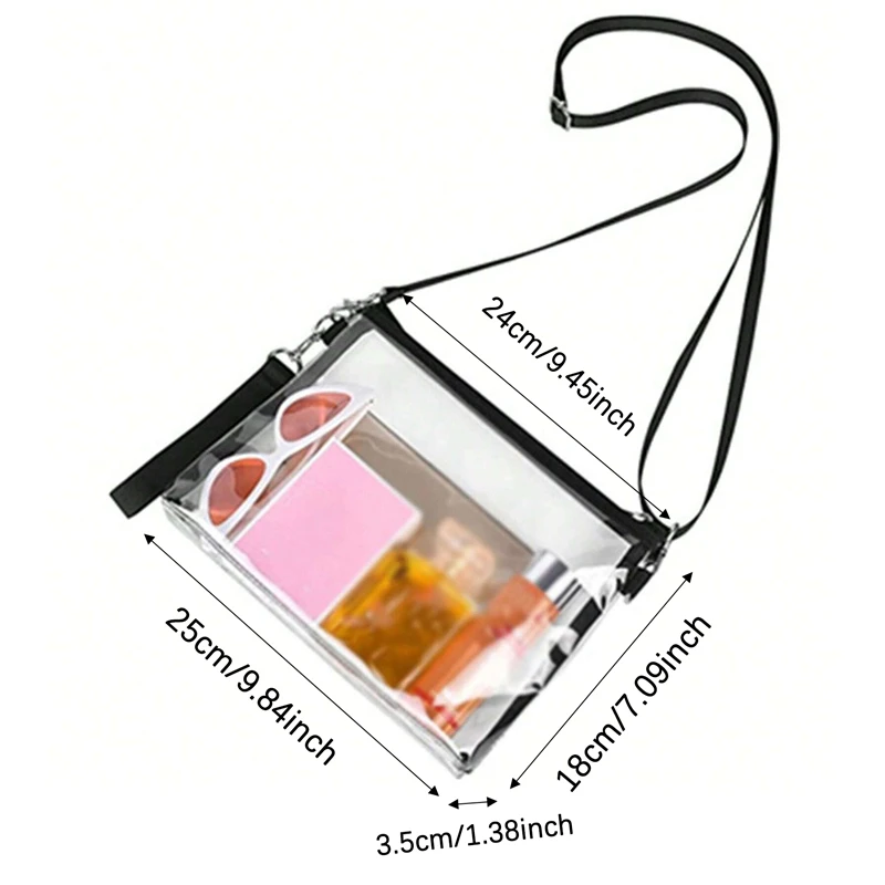 Women\'s Transparent Purse PVC Crossbody With Removable Shoulder Strap Waterproof Stadium Organiser Bag Sports Tote Zip Closure