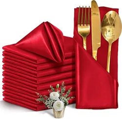 Serviette carrée en satin pour décoration de table, serviette de reine pour mariage, fête, maison, hôtel, Noël, rouge, 30cm x 30cm, 6 pièces