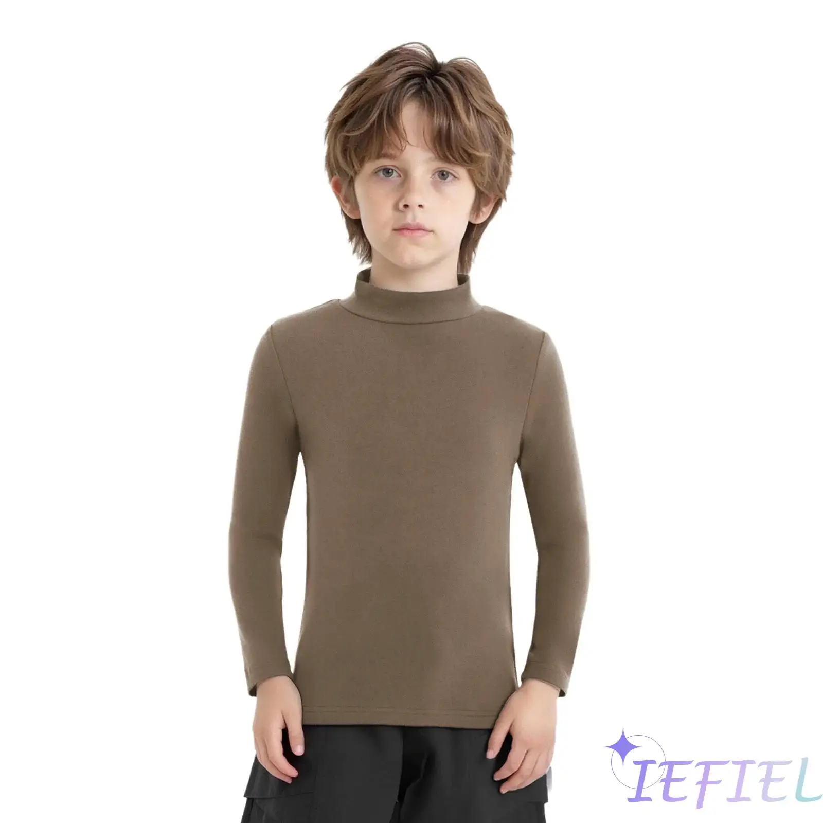 

Kids Girls Boys Thermal Pullover Tops Bottoming Underwear Mock Neck Long Sleeve Solid Color Shirt Top for Jazz Dance Daily Wear