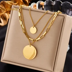 XIYANIKE 316L Stainless Steel Women's Necklace Fashion Style Multi Layer Round Pendant Necklaces for Women New Lady Jewelry Gift