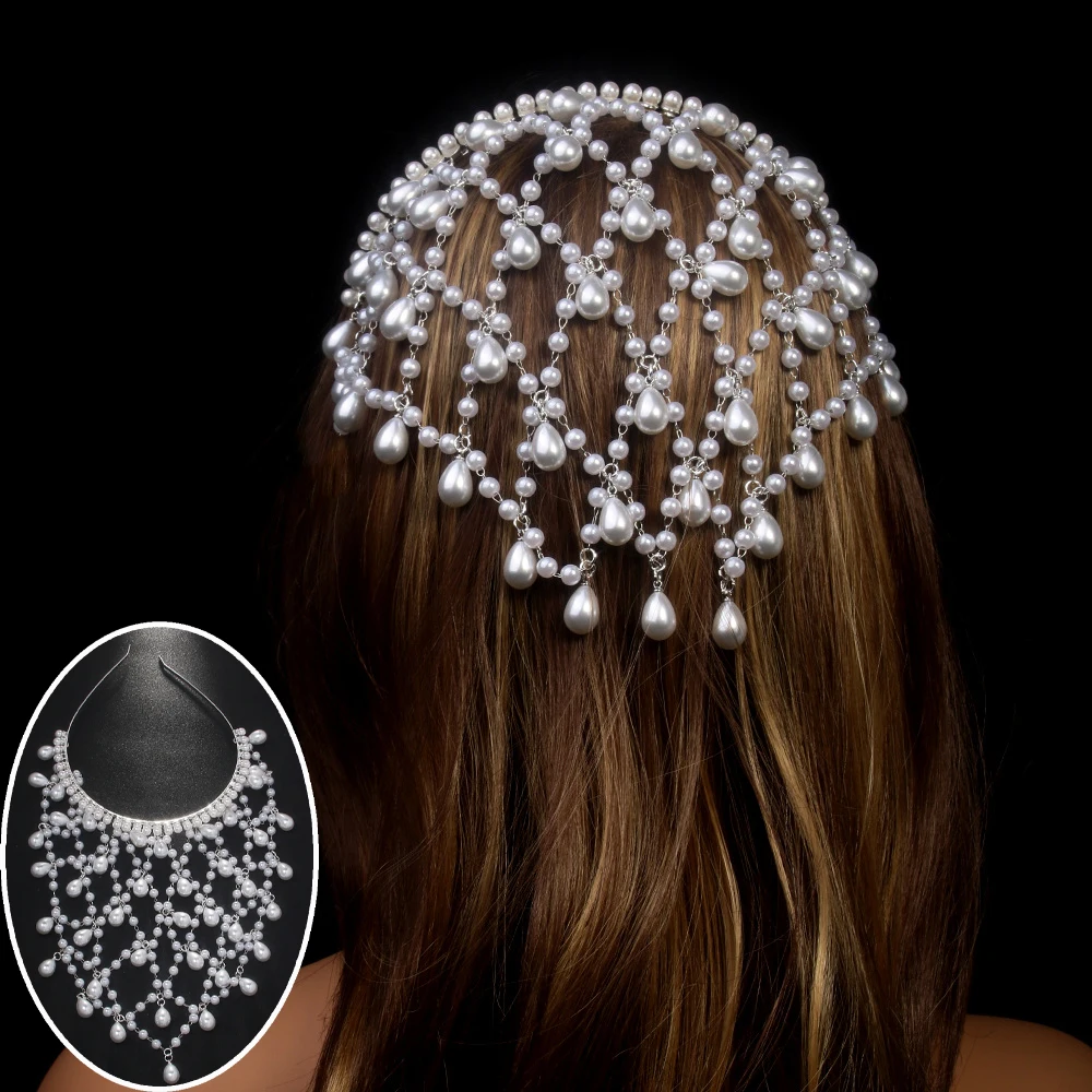 Retro Pearl Tassel Headband Bohemian Headdress Pendant Hair Accessory Elegant Bridal Tiara Headwear Accessories Gift Hair Band