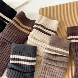 New Ladies Socks Milk Tea Color Khaki Color Socks Fashion Autumn and Winter Striped Preppy Style Pile Socks