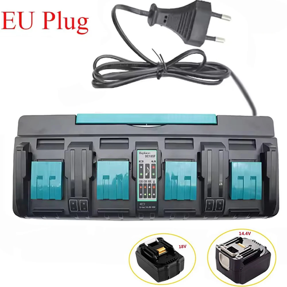 Hochleistungs-4-Slot-Schnellladegerät, Universelle 14,4V-18V Lithium-Batterie-Ladestation, Professionelles Ladegerät Kompatibel mit DC8RA DC18RC DC7100 Akkupacks