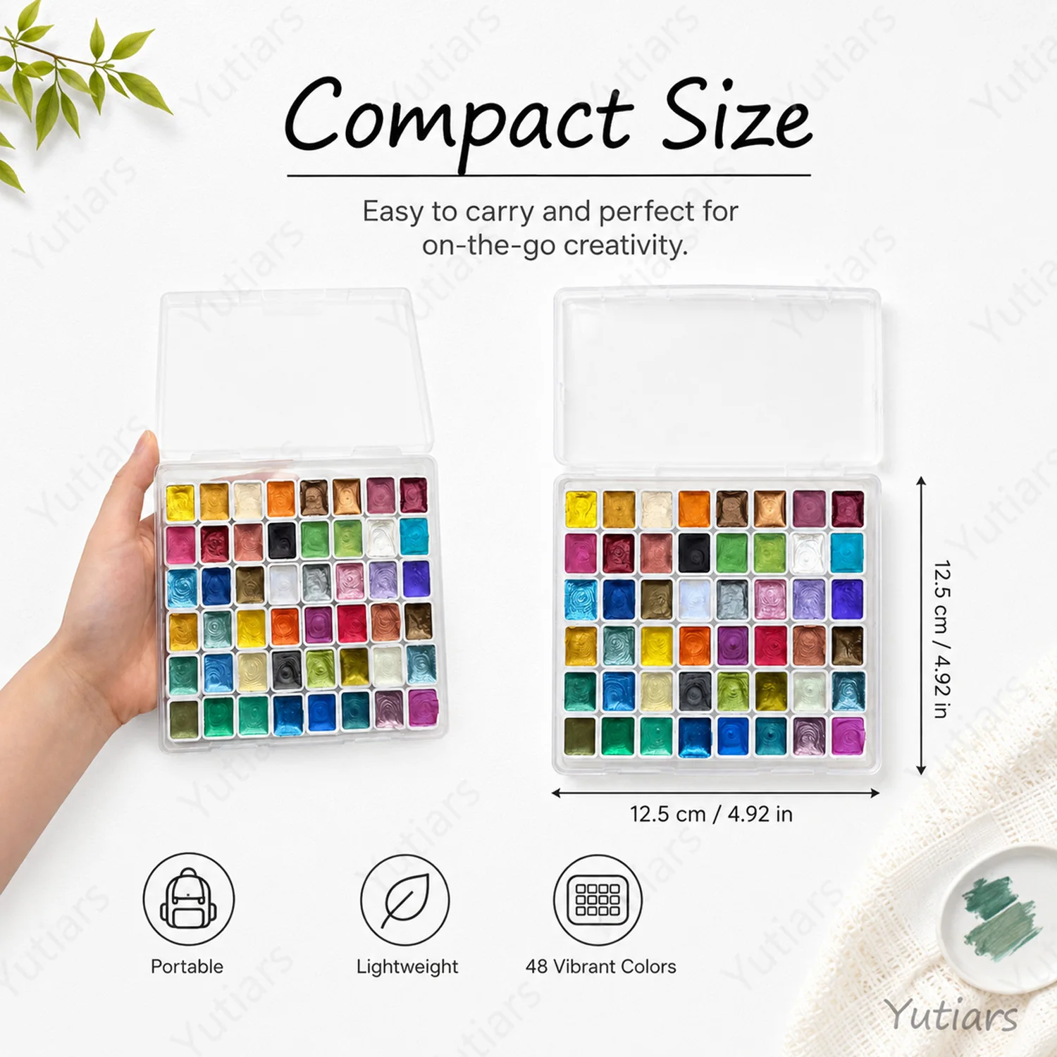 48 Colors Pearl Watercolor Paint Set Solid Pan Metallic Pigment Palette with Shimmer Effect for Artists Crafts Journaling