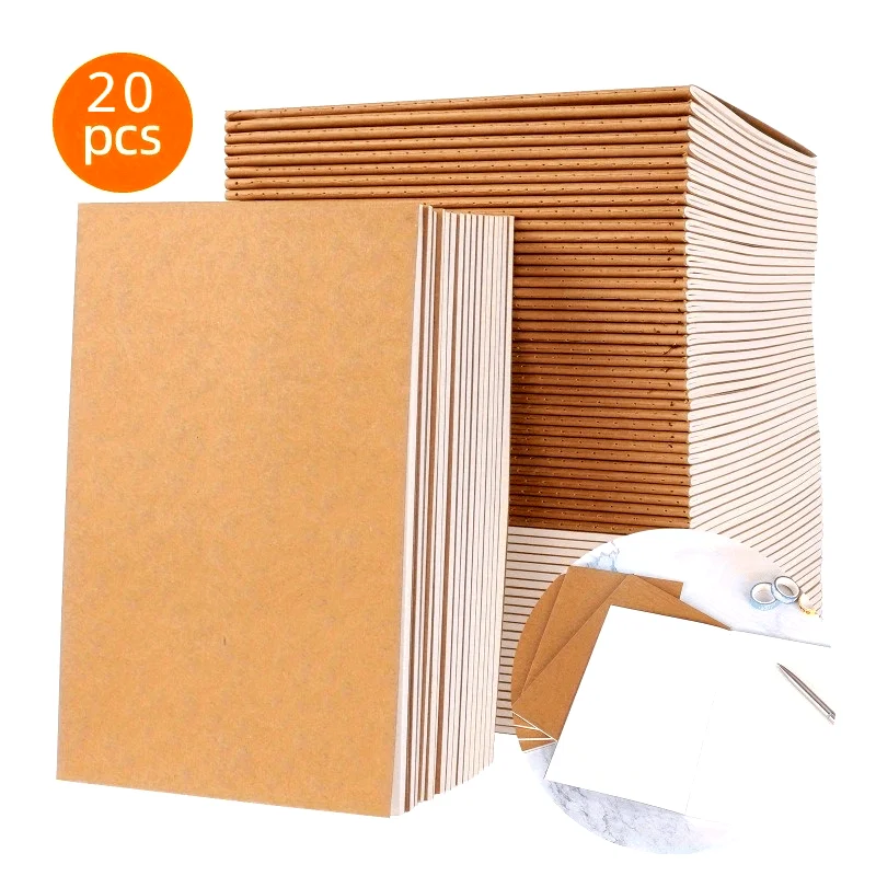 

20pcs A5 Blank/lined Paper Journal Notebooks with Kraft Paper Cover,72 Pages Composition Notebook,for Travelers, Office Supplies