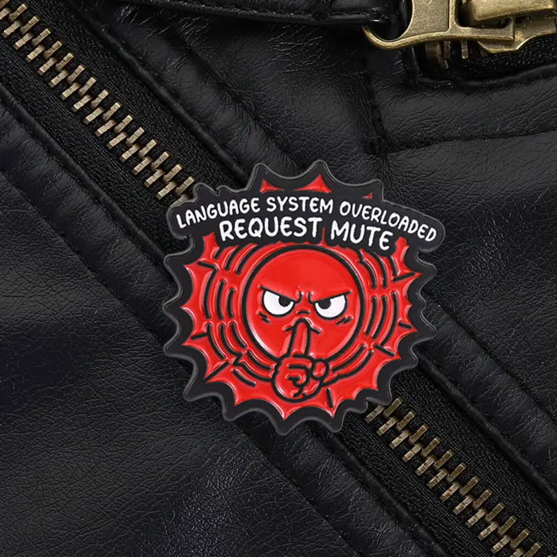 Language System Overloaded Request Mute Pin Sarcastic Social Battery Brooch Red Black White for Introverts Quiet Style