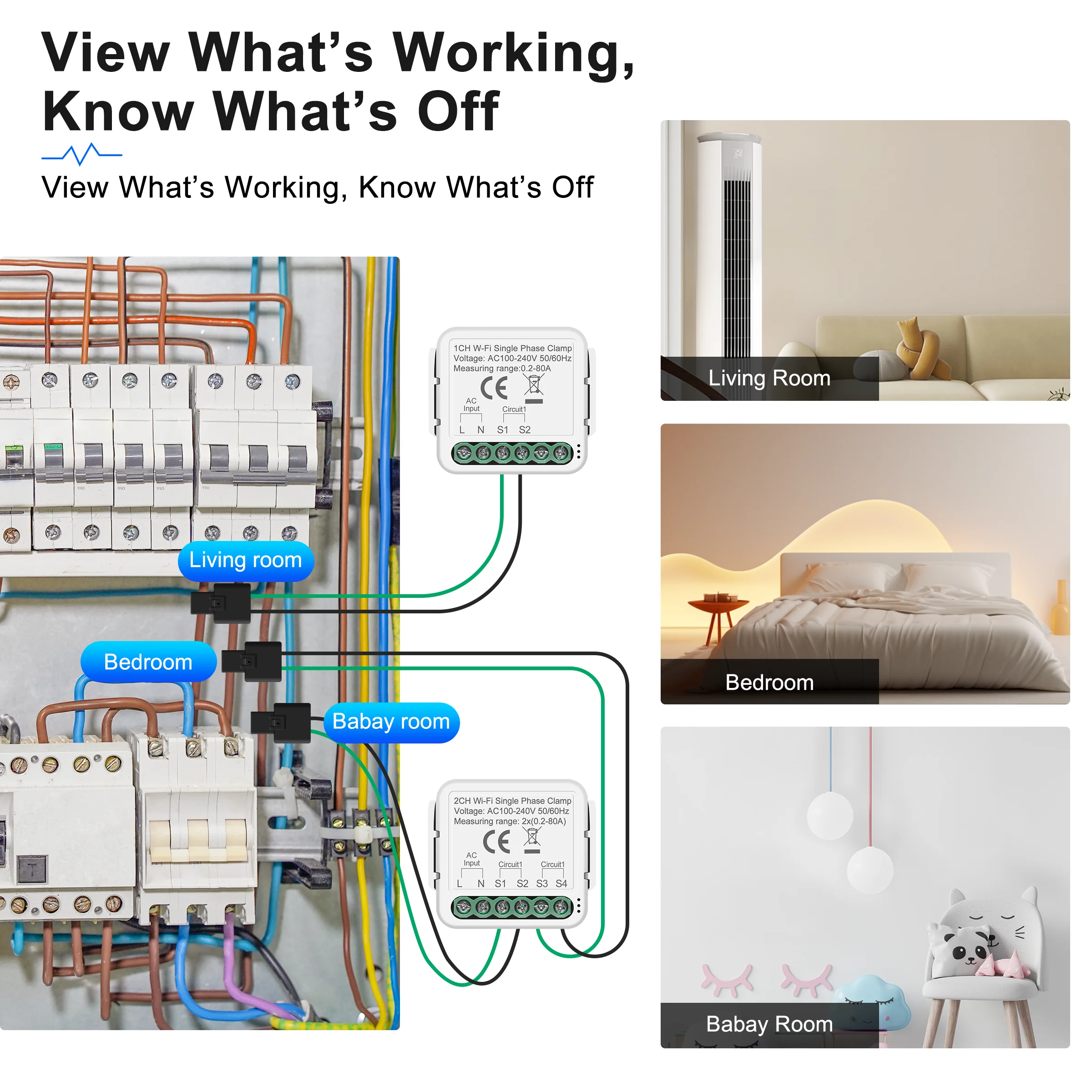 GIRIER Smart Energy Meter WiFi Power Monitor with CT Single Phase Clamp Tracking Electricity Comsumtio Solar Net Energy Metering