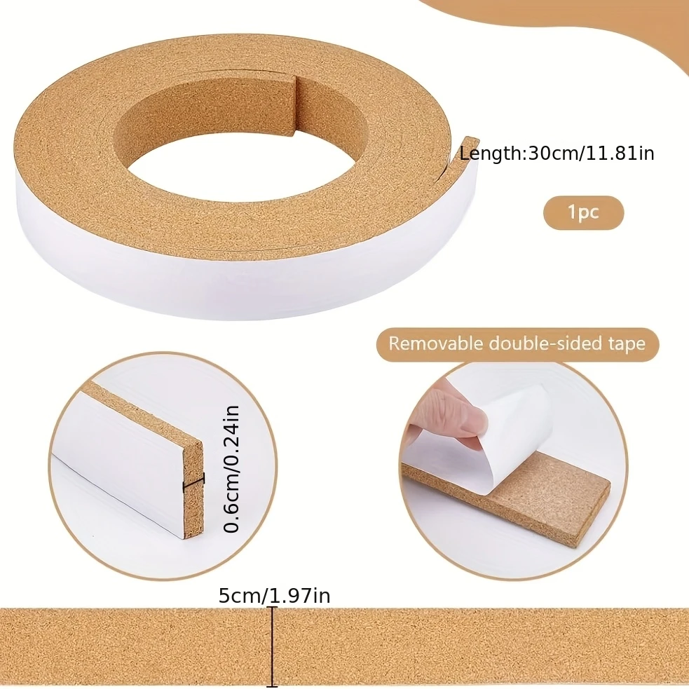 1pc Self-Adhesive Cork Bulletin Strip - Frameless Wall Board Accessory for Office School Home | Notes Photos Organizer