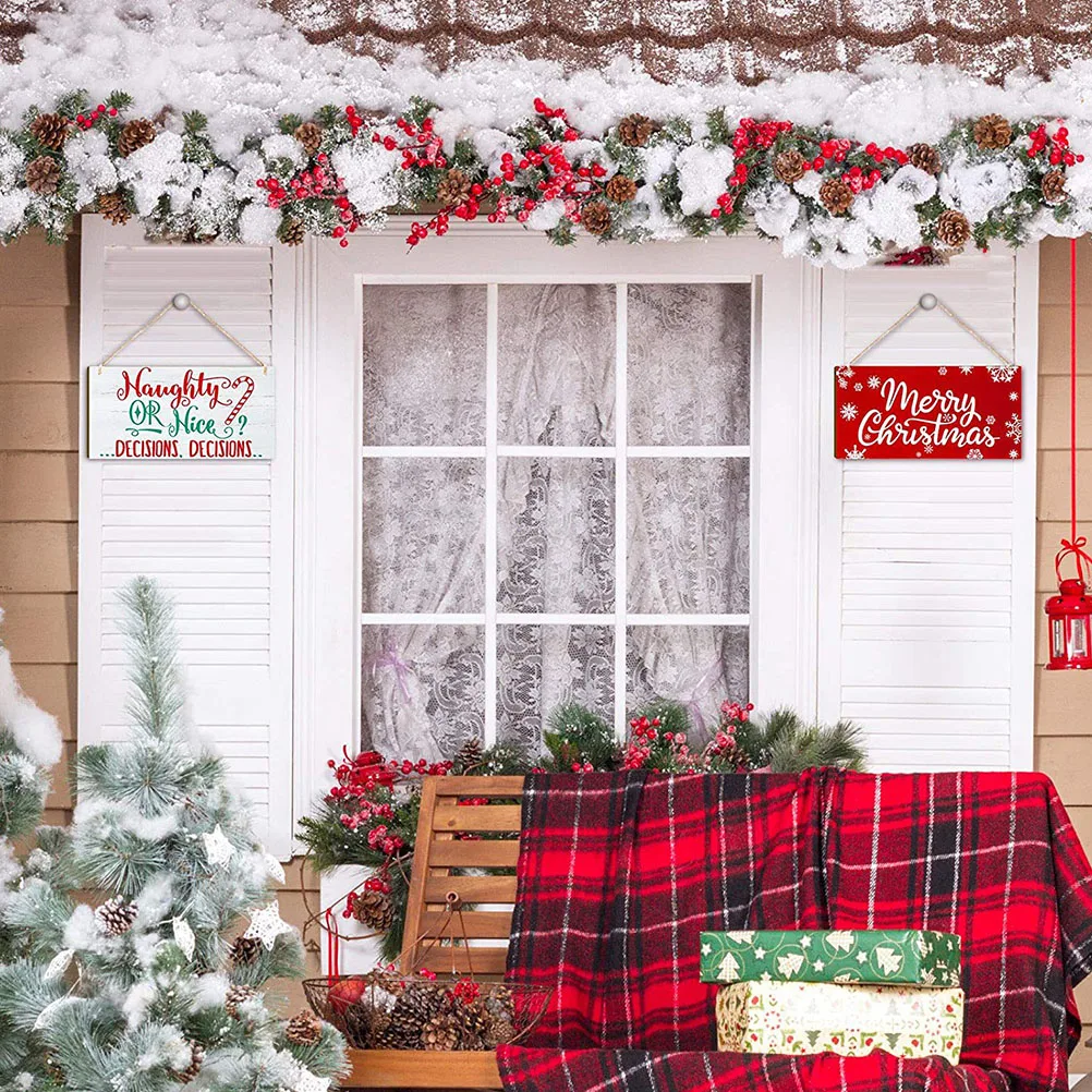 

2Pcs Christmas Wooden Board Letter Sign Xmas Door Pendant Decorative Hanging Ornament Xmas Party Decor Door Pendant