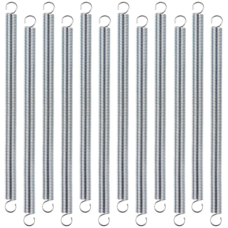 12 Pcs Extension Spring, 3/8 X 6-1/2 Inch, 0.047 Inch Spring Steel, Dual Hook Ends For Machinery Construction Industrial