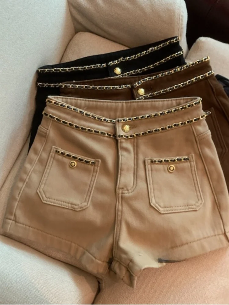 

Женские зимние винтажные утягивающие брюки трапециевидной формы с высокой талией и широким принтом на цепочке, повседневные прямые брюки-трубы