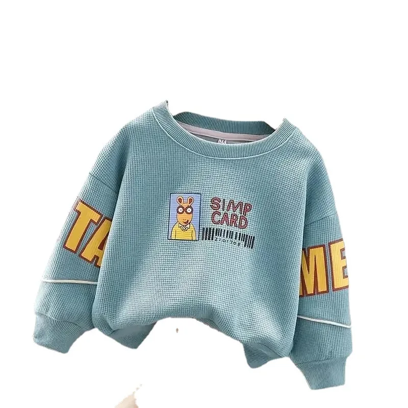 Autumn Baby Boys Pullovers Cotton Casual Cartoon Print Toddler Boys Long Sleeves Letter Versatile Round Neck Infant Kid Boys Top