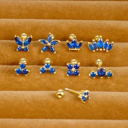 1Piece Blue Zircon Flower Shape Cartilage Earrings Piercing Jewelry Stainless Steel Ear Conch Helix Snug Screw Back Earring Stud